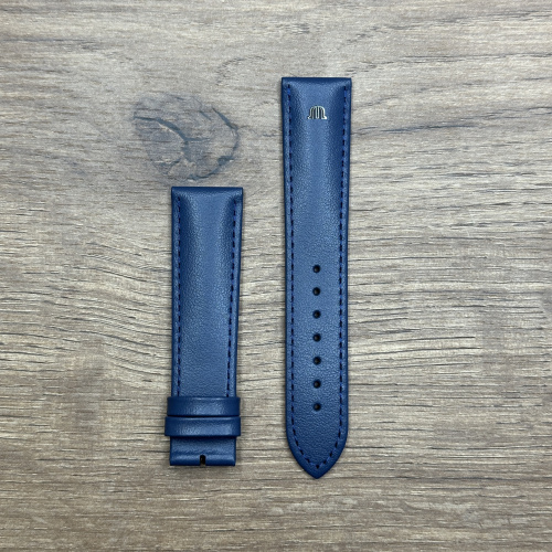 Ремешок для часов Maurice Lacroix из кожи теленка, синий, 20/18 мм Кожаные ремешки - стильные, надёжные и долговечные, способные составить достойную пару часам со стальным корпусом или часам из титана. Аксессуары из кожи не рекомендуется использовать в воде. У нас присутствуют только высококачественные материалы и оригинальный товар от производителя.