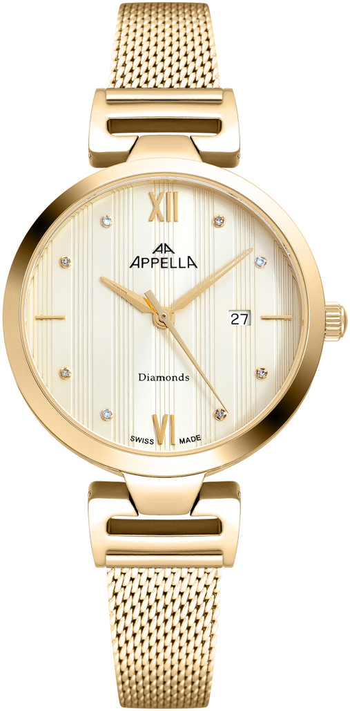 Женские часы Appella Diamond Band L50001.1181DQ Женские швейцарские часы, кварцевый механизм, сталь с покрытием, 32 мм