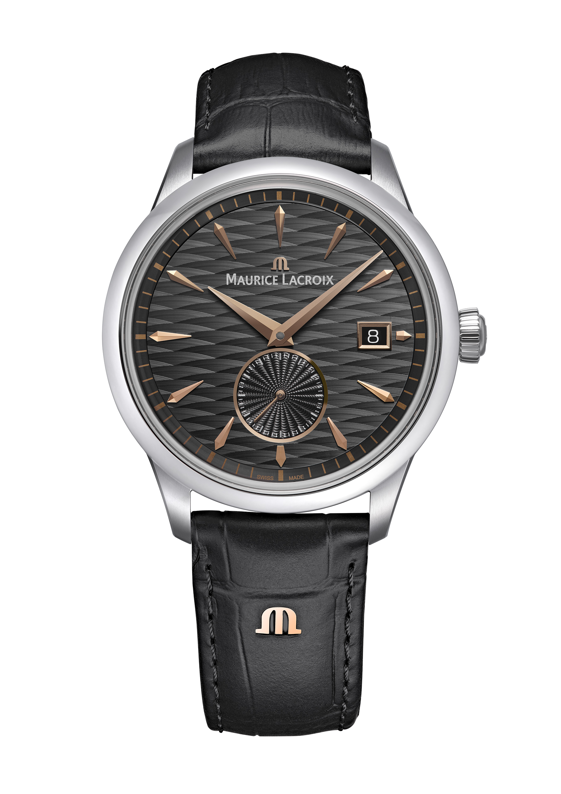 Часы MAURICE LACROIX  756207-SS001-330-2 1975 Legacy. Лимитированный выпуск 500 шт. Гильоше Vagues du Jura  на циферблате, гравировка 