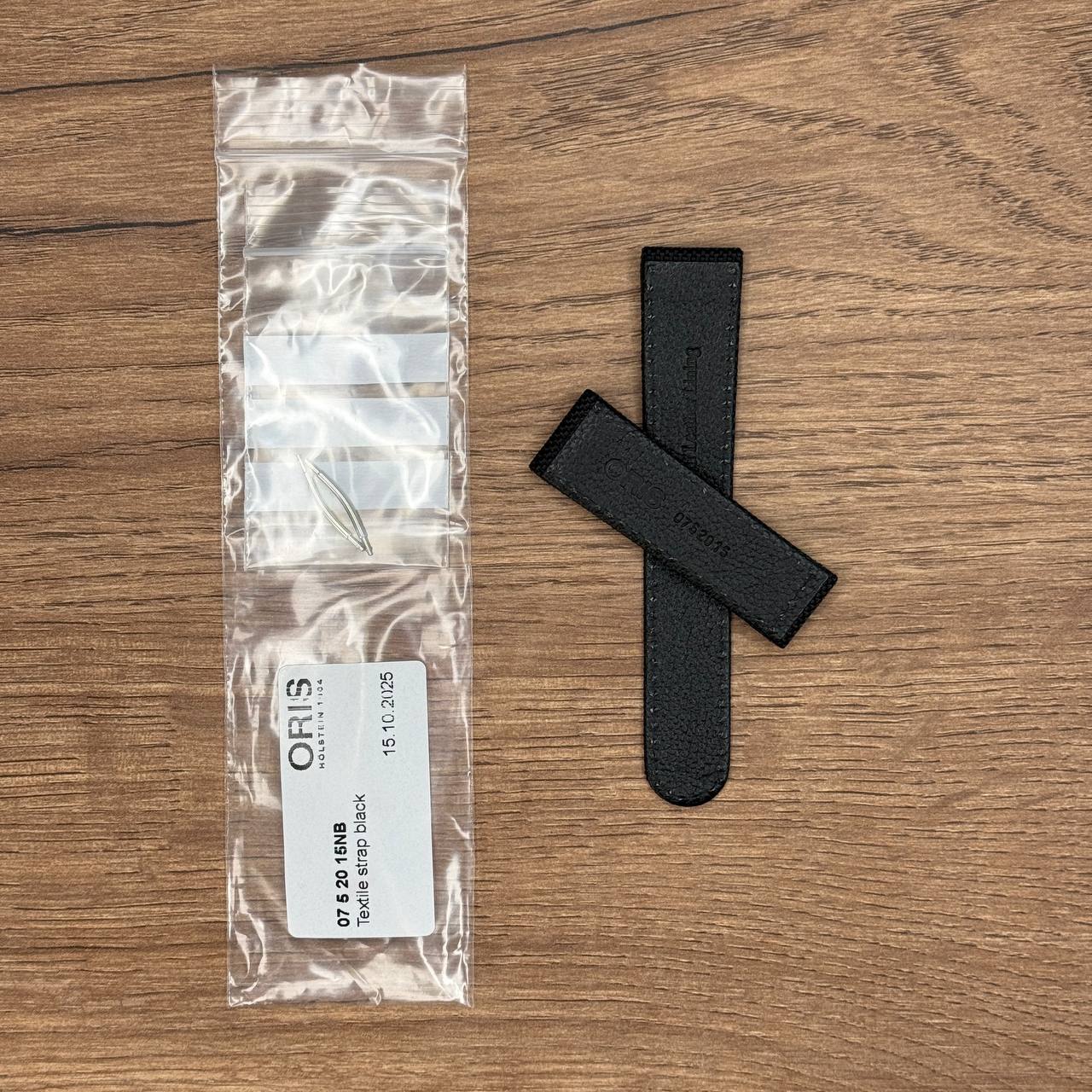 Ремешок для часов Oris из натуральной кожи с текстильной обработкой, черный, без застежки 